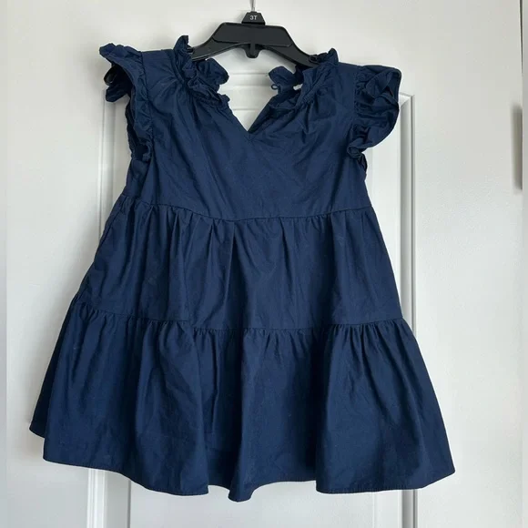 3t navy blue dress Sleeveless Short Dress with 3D flowers Navy Blue Flower Girl Dress Tip Top 7027 2 / Navy